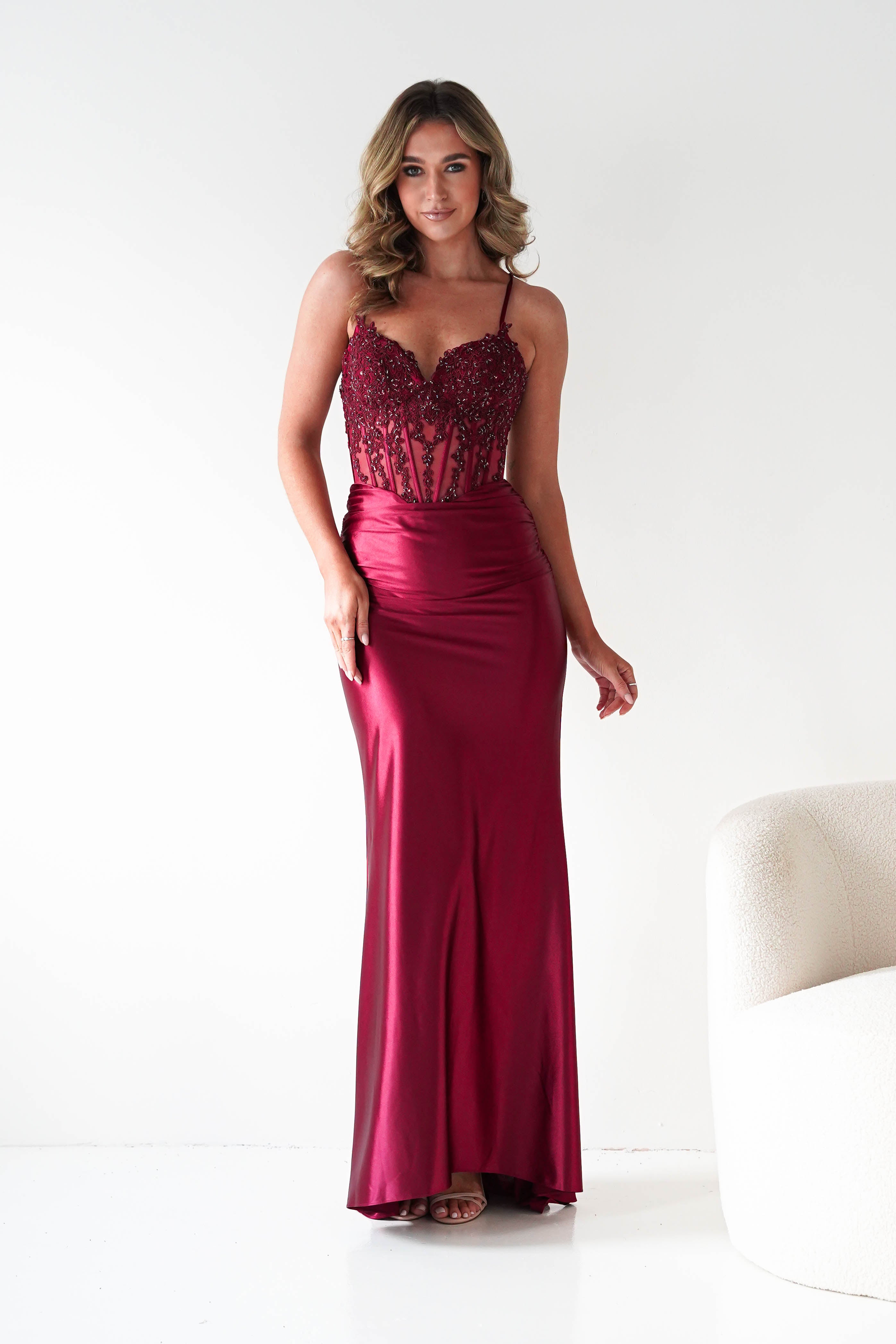 Oh Hello Clothing Dresses 1*DONE - Cinderalla- Embellished Corset Evening Gown x4 colours- Burgundy