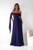 Oh Hello Clothing Dresses 1*DONE -CINDERALLA-NAVY DRESS DRAPE DSEIGN ON ONE SIDE- T716 (Copy)