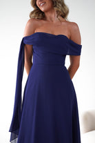 Oh Hello Clothing Dresses 1*DONE -CINDERALLA-NAVY DRESS DRAPE DSEIGN ON ONE SIDE- T716 (Copy)