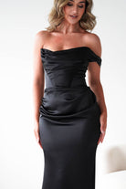 Oh Hello Clothing Dresses 1*DONE - CINDERALLA- One-Shoulder Draped Evening Gown- Black