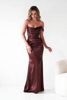 Oh Hello Clothing Dresses 1*DONE - CINDERALLA- One-Shoulder Draped Evening Gown- Brown