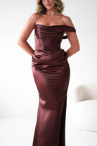 Oh Hello Clothing Dresses 1*DONE - CINDERALLA- One-Shoulder Draped Evening Gown- Brown