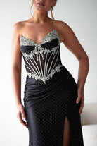 Oh Hello Clothing Women > Clothing > Dresses 1*DONE - CINDERALLA-Strapless Embellished Mesh Evening Gown- BLACK