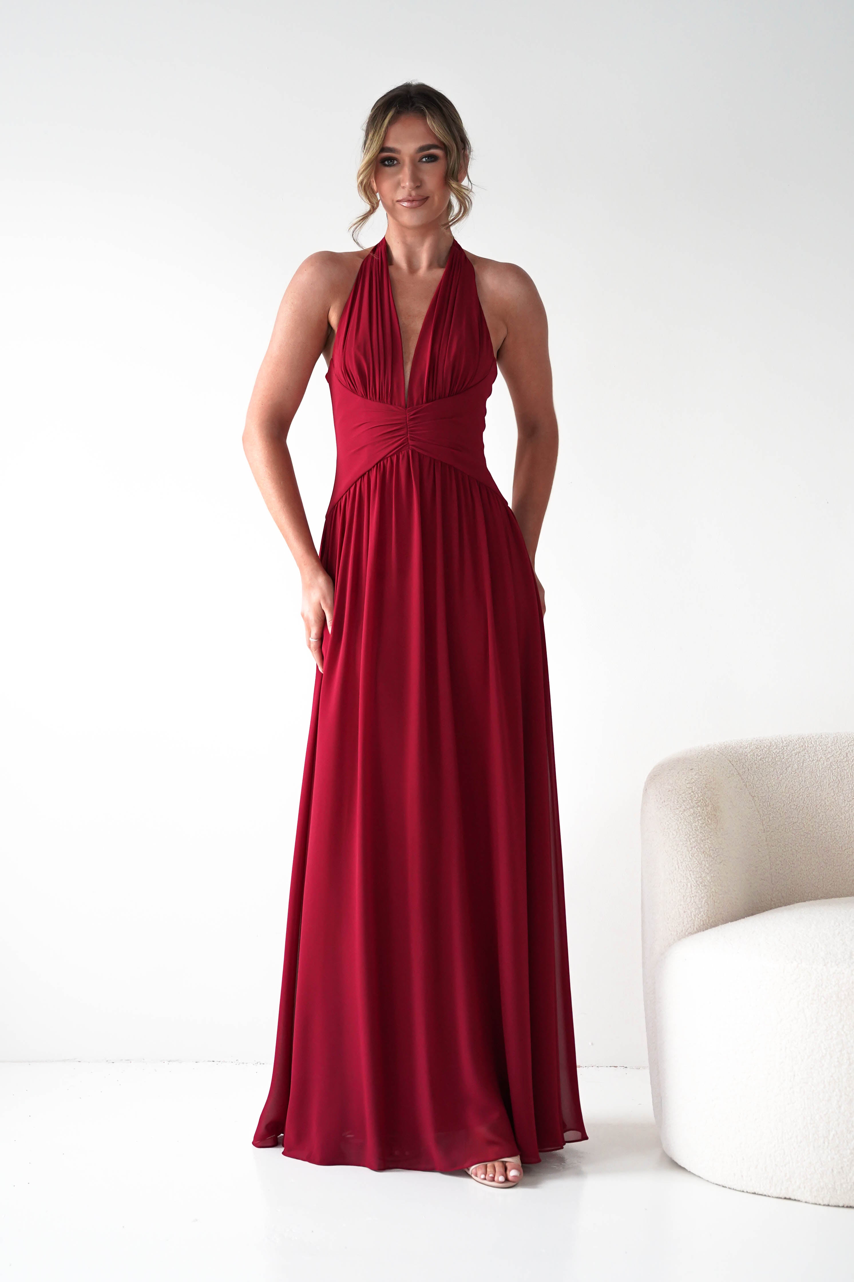 Oh Hello Clothing Dresses 1*DONE -CINDERALLA-T715 BURGUNDY FLOWY DRESS (Copy)