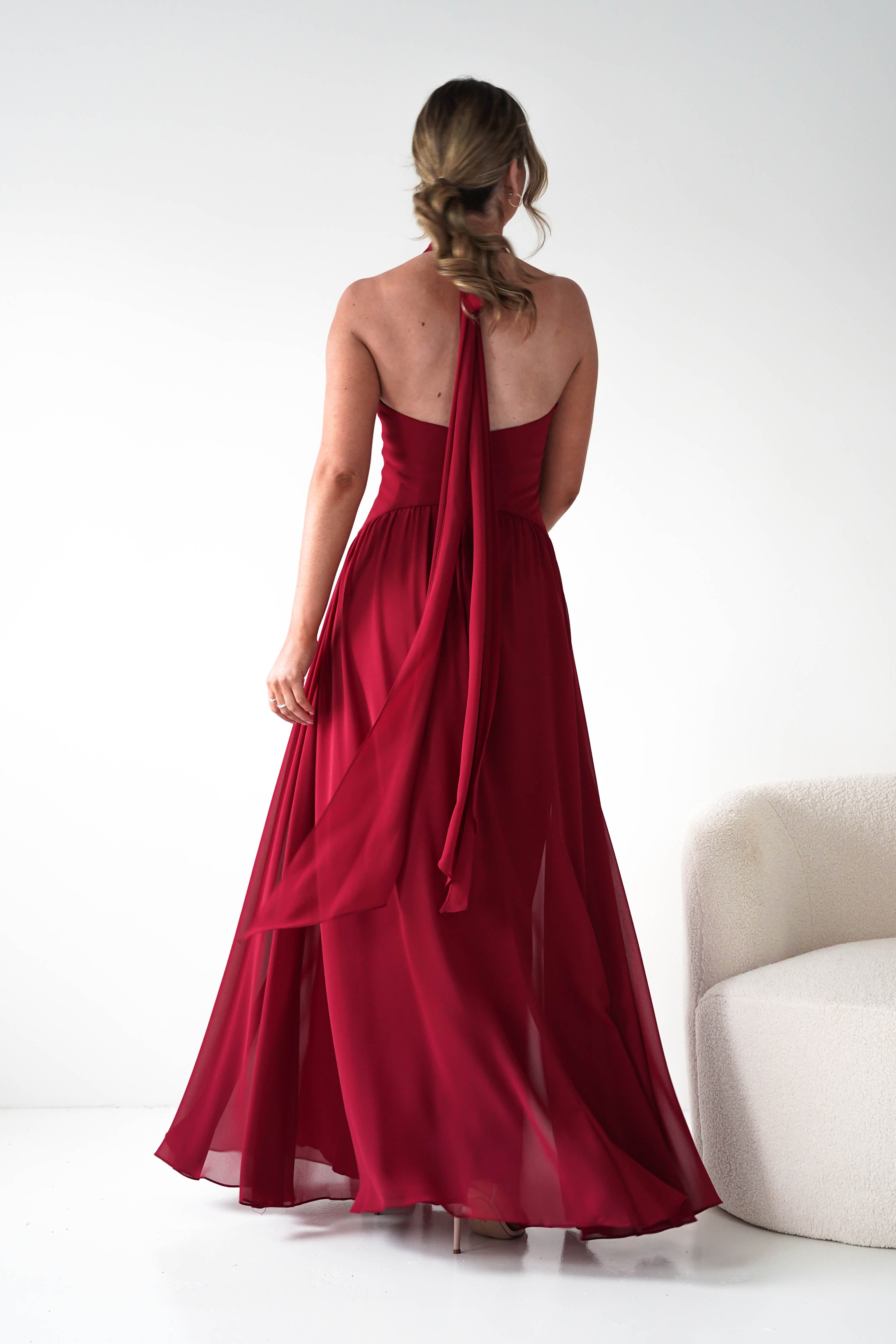 Helen Chiffon A-Line Maxi Dress | Dark Red XS (6) Helen Chiffon A-Line Maxi Dress | Dark Red XS (6)