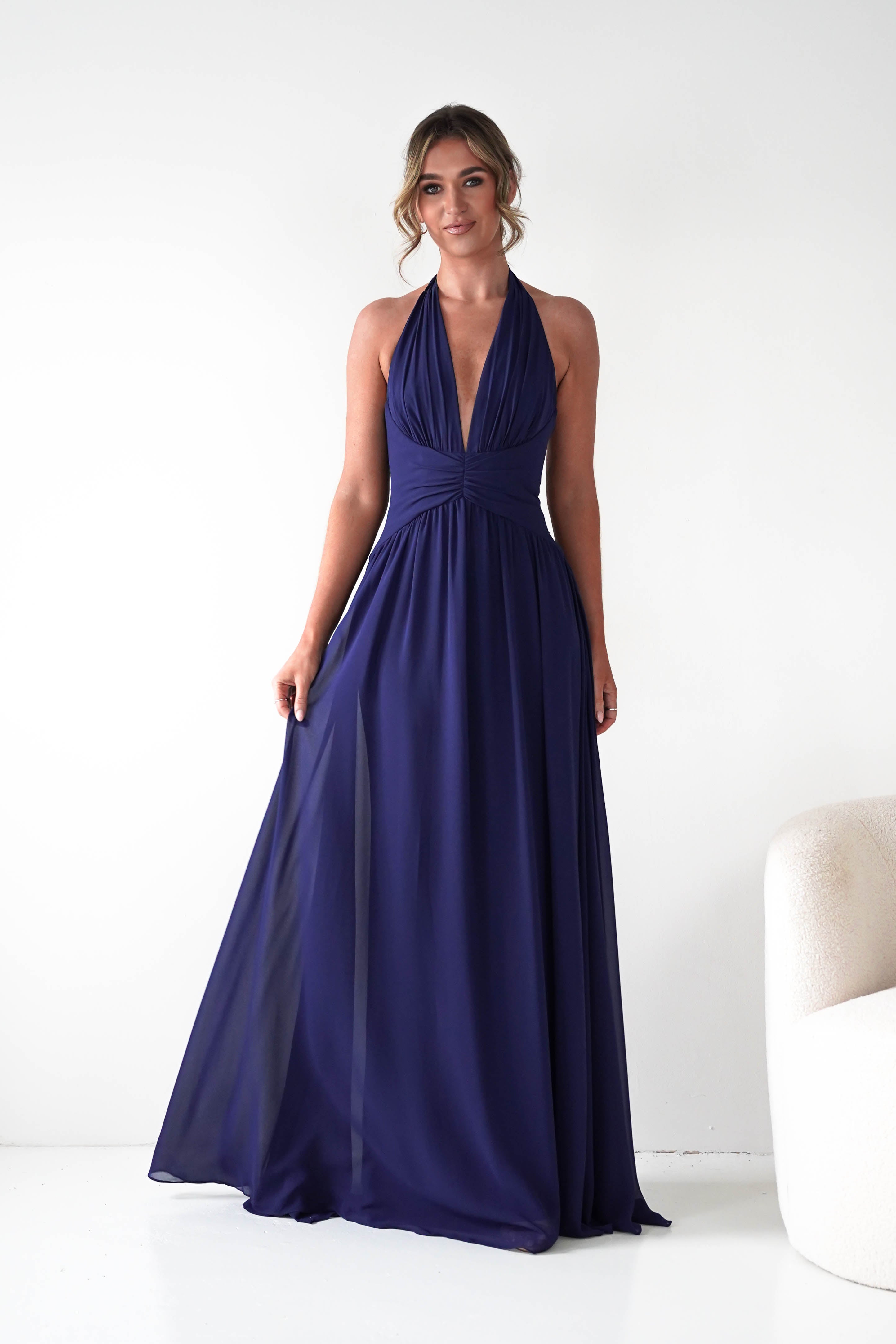 Oh Hello Clothing Dresses 1*DONE -CINDERALLA-T715 NAVY FLOWY DRESS