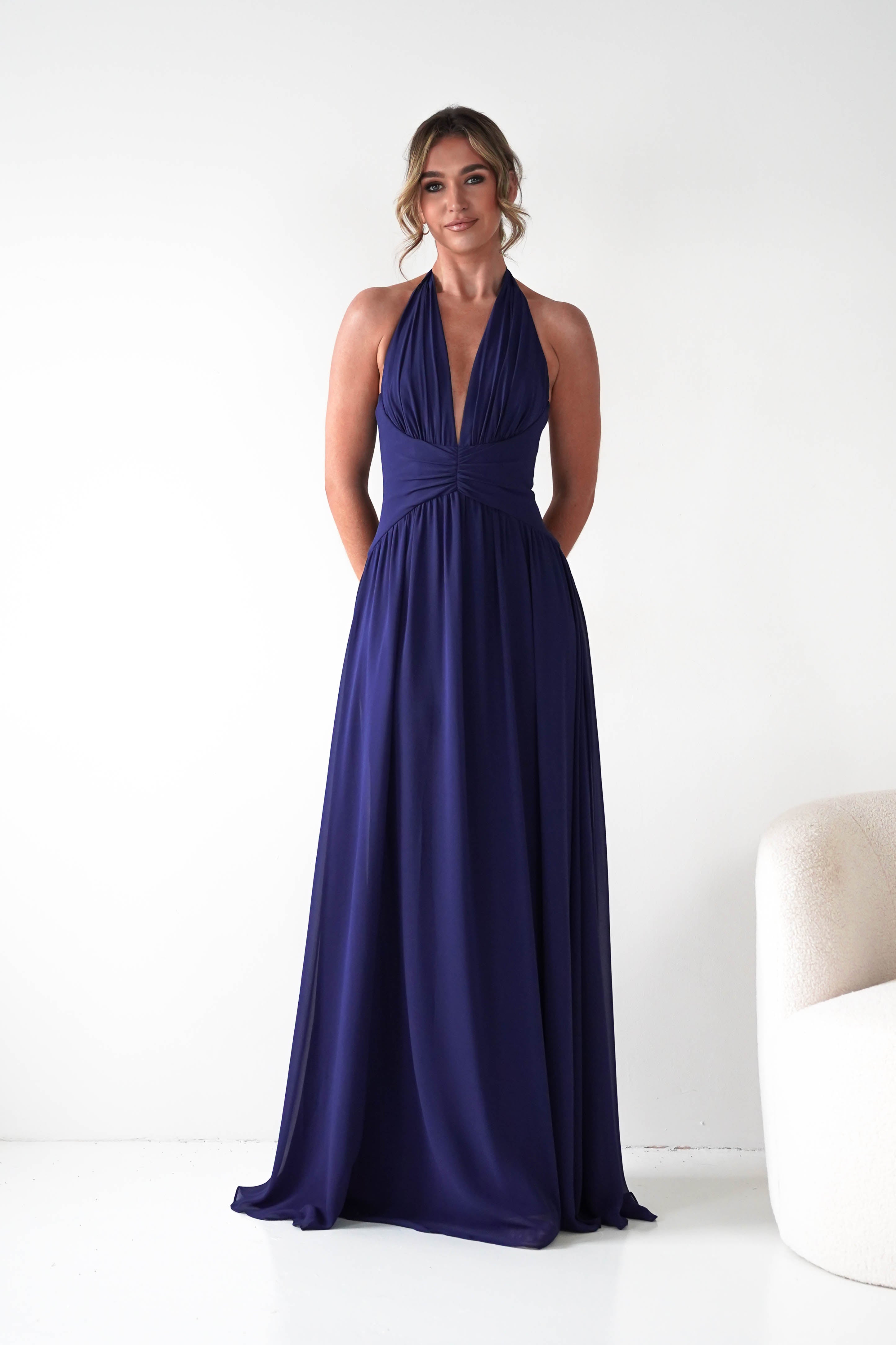 Oh Hello Clothing Dresses 1*DONE -CINDERALLA-T715 NAVY FLOWY DRESS