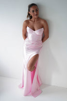 Oh Hello Clothing Women > Clothing > Dresses 1*DONE - Cinderalla-t723-Strapless Satin Maxi Dress with Side Slit in pink Copy)