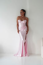 Oh Hello Clothing Women > Clothing > Dresses 1*DONE - Cinderalla-t723-Strapless Satin Maxi Dress with Side Slit in pink Copy)