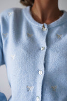 Oh Hello Clothing Women > Clothing > Knitwear ONE SIZE (6/12) 1*DONE-CLARA-BLUE CARDIGAN, WHITE BOWS