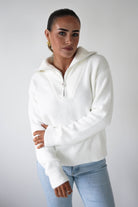 Oh Hello Clothing Women > Clothing > Knitwear ONE SIZE (6/12) 1*DONE-CLARA-SH730P-HALF ZIPWHITE JUMPER (Copy)