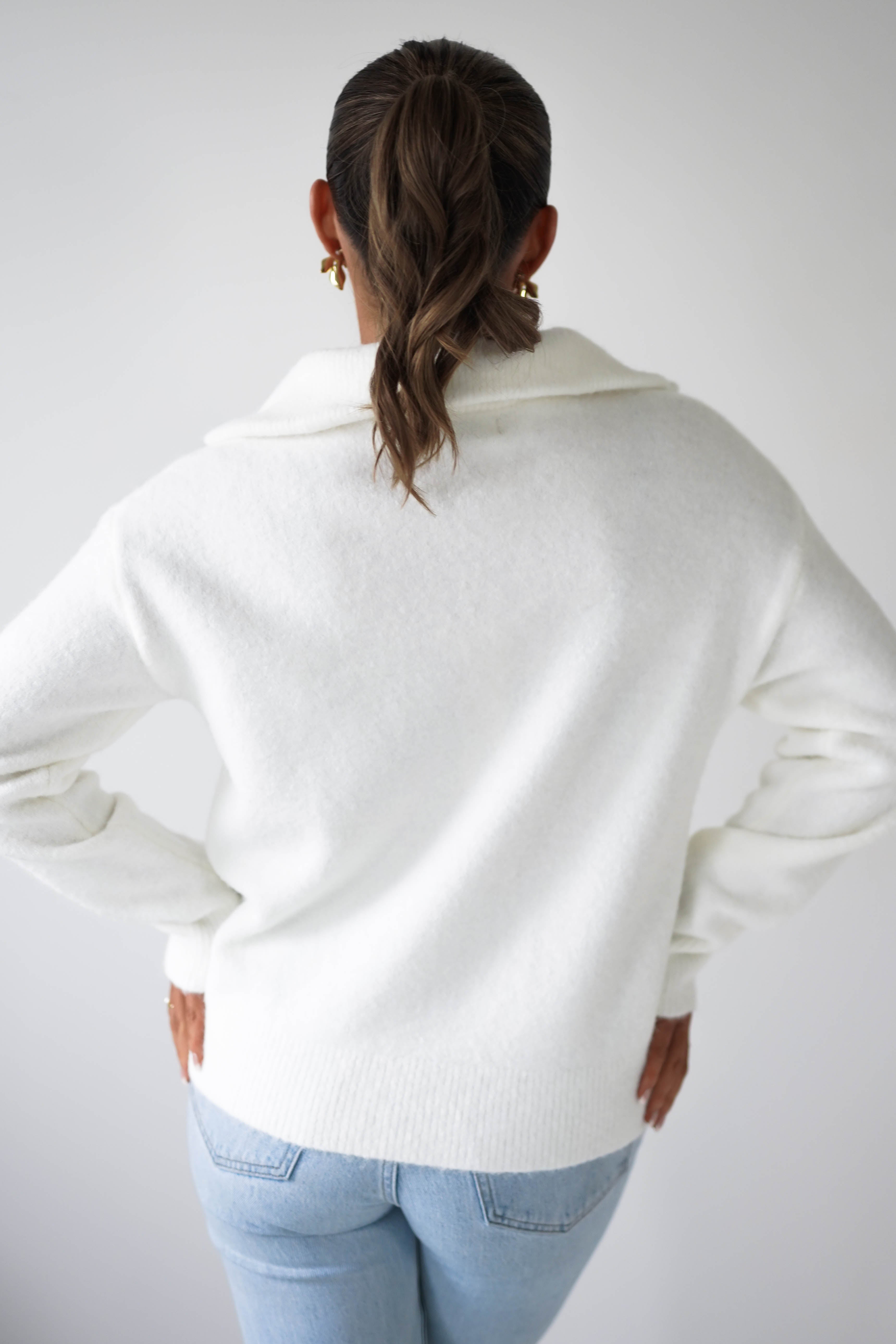 Oh Hello Clothing Women > Clothing > Knitwear ONE SIZE (6/12) 1*DONE-CLARA-SH730P-HALF ZIPWHITE JUMPER (Copy)