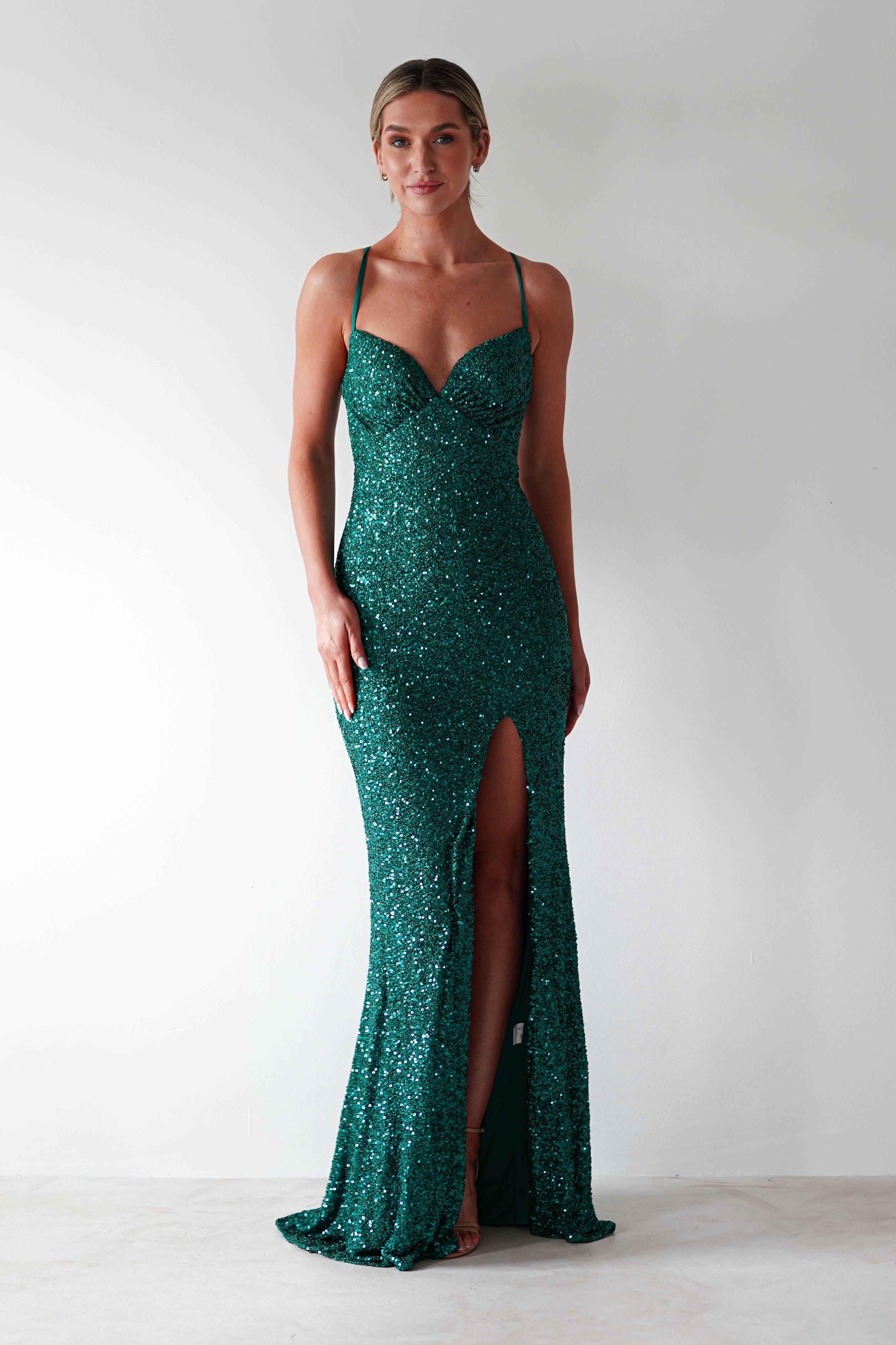 Clarisse Bodycon Sequin Gown Emerald Green