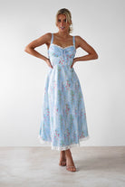 Lanie Skater Floral Cotton Midi Dress Blue | Wedding Guest Dress | Midi | Skater | Oh Hello Clothing