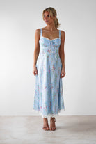 Lanie Skater Floral Cotton Midi Dress Blue | Wedding Guest Dress | Midi | Skater | Oh Hello Clothing