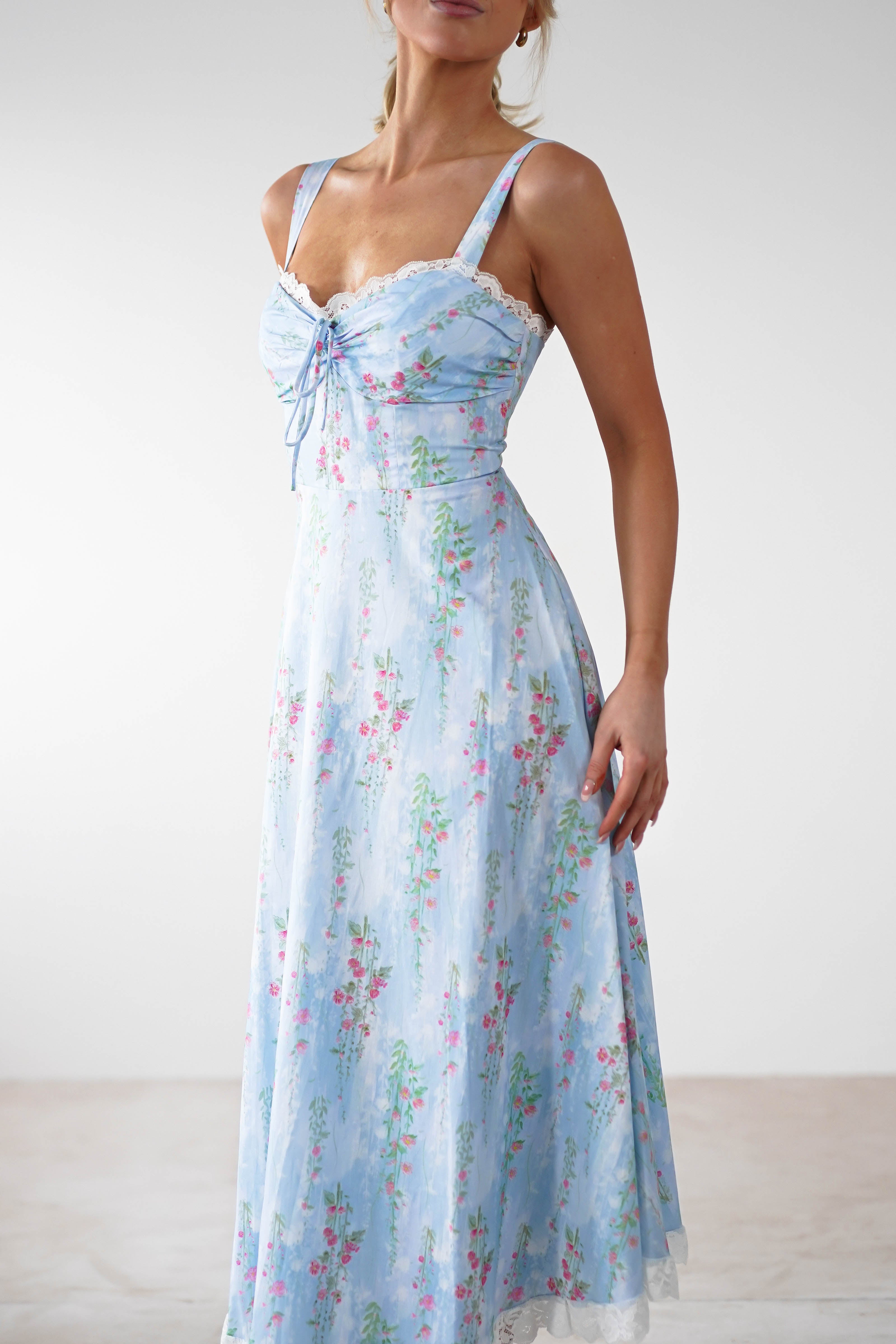 Lanie Skater Floral Cotton Midi Dress | Blue - Oh Hello Clothing