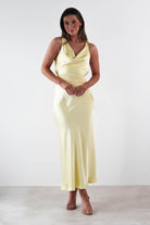 Thea Mesh Midriff Soft Satin Maxi Dress Yellow | Wedding Guest Dress | Maxi | Satin | Oh Hello Clothing
