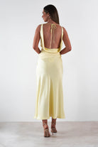 Thea Mesh Midriff Soft Satin Maxi Dress Yellow | Wedding Guest Dress | Maxi | Satin | Oh Hello Clothing