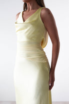 Thea Mesh Midriff Soft Satin Maxi Dress Yellow | Wedding Guest Dress | Maxi | Satin | Oh Hello Clothing