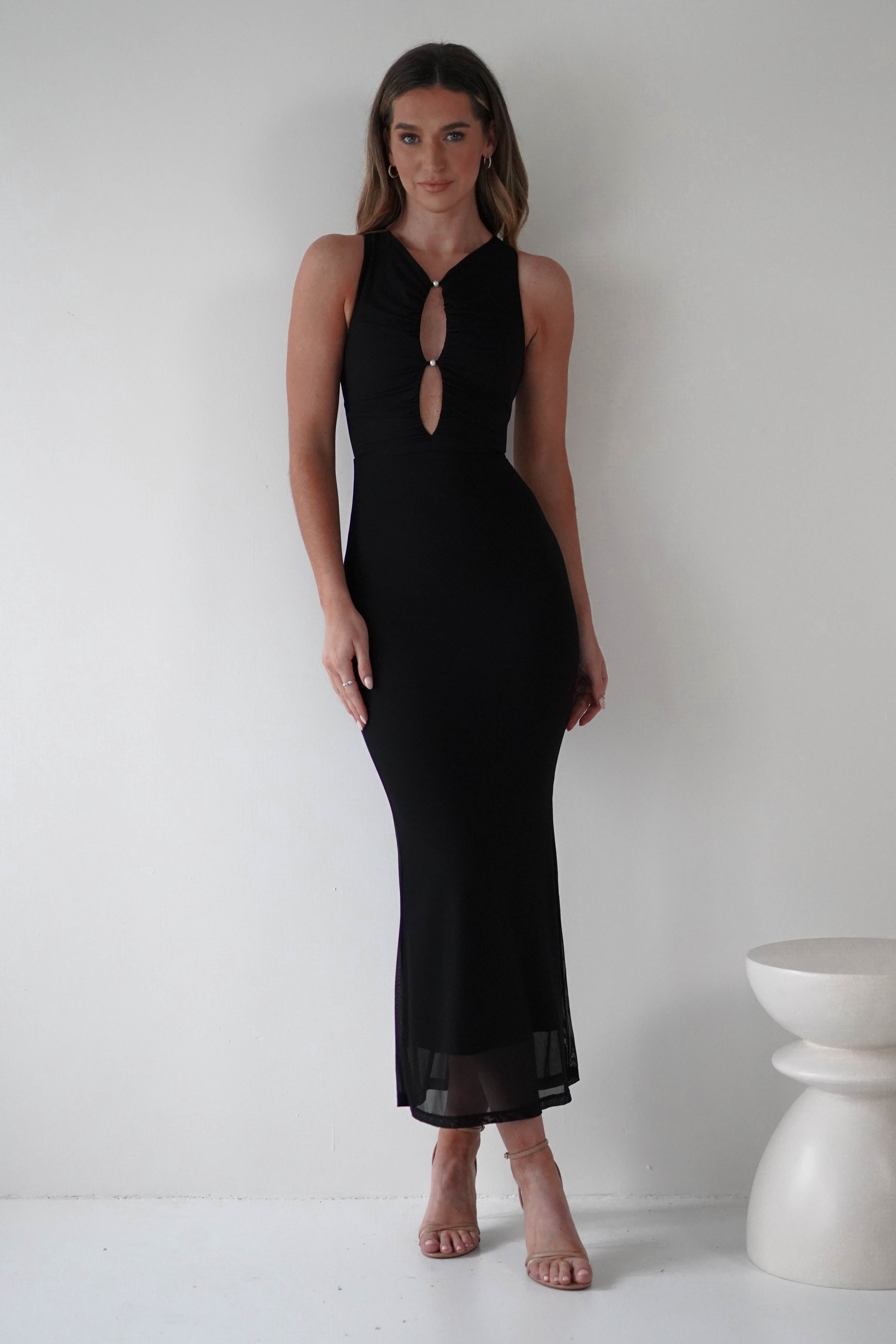 Hallie Mesh Bodycon Maxi Dress | Black