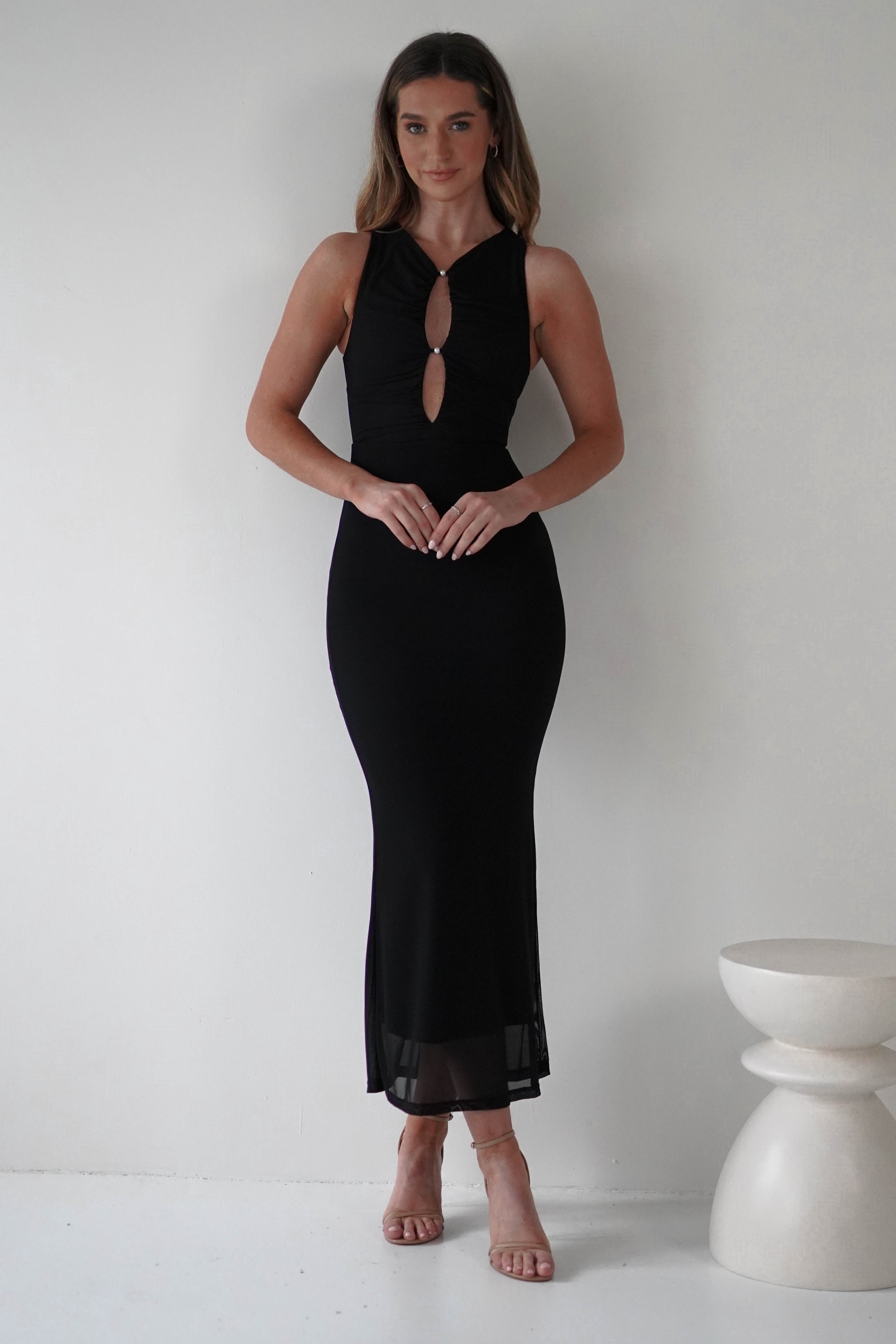 Hallie Mesh Bodycon Maxi Dress | Black