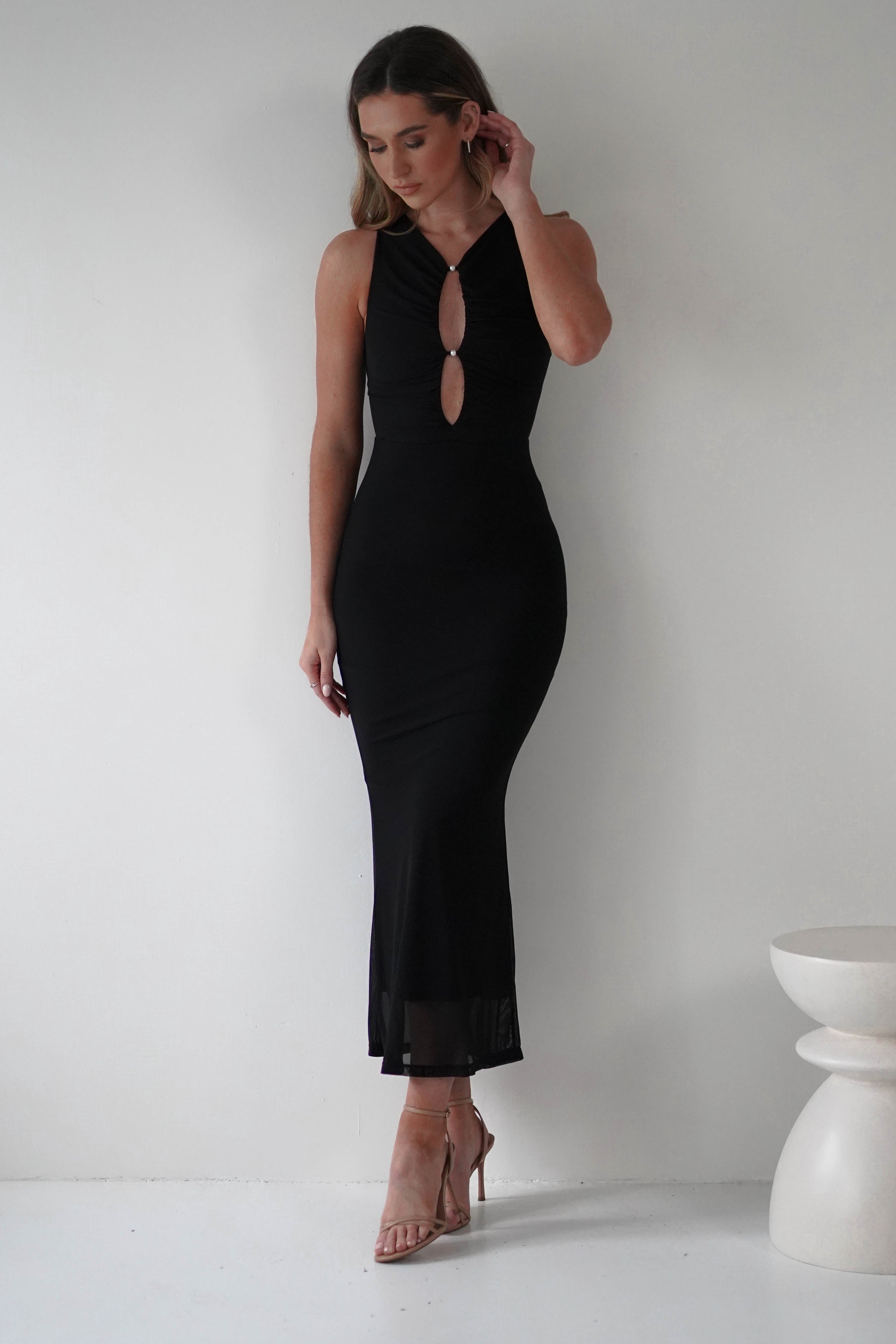 Hallie Mesh Bodycon Maxi Dress | Black