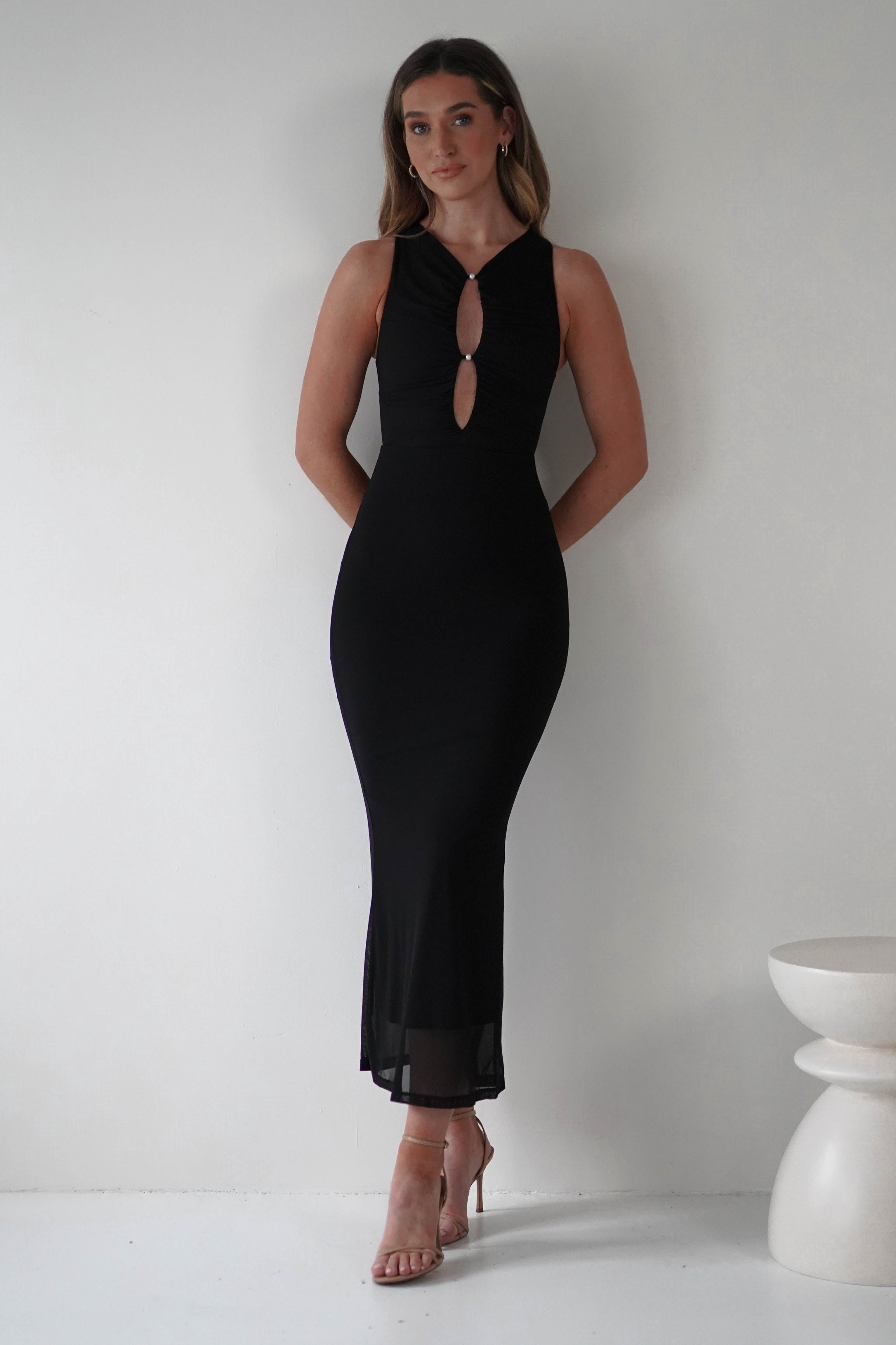 Hallie Mesh Bodycon Maxi Dress | Black