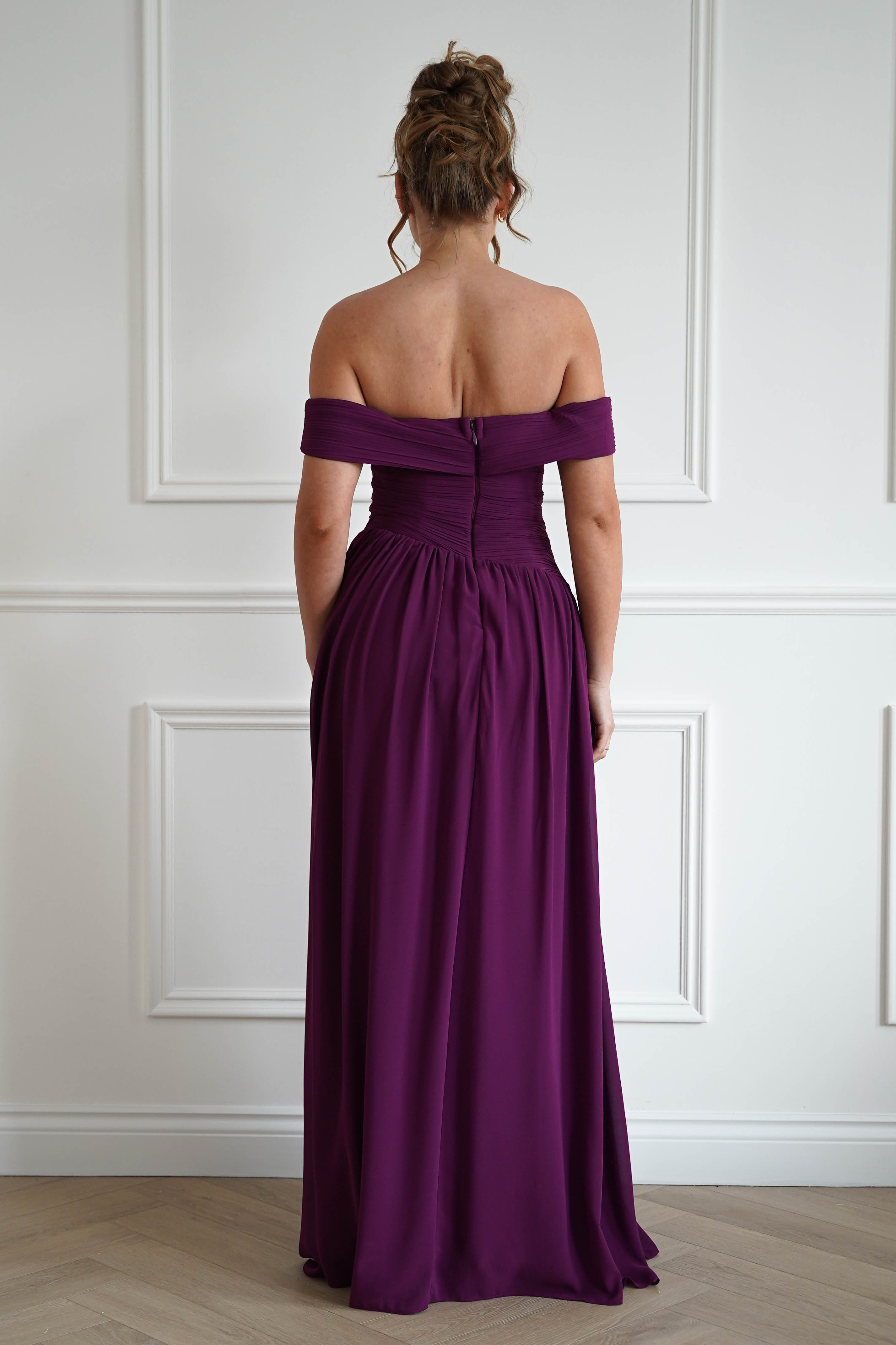 Oh Hello Clothing Women > Clothing > Dresses 1*DONE-Connie Off The Shoulder Chiffon Maxi Dress | Plum
