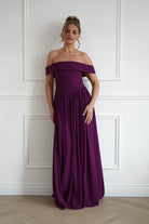 Oh Hello Clothing Women > Clothing > Dresses 1*DONE-Connie Off The Shoulder Chiffon Maxi Dress | Plum