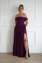 Oh Hello Clothing Women > Clothing > Dresses 1*DONE-Connie Off The Shoulder Chiffon Maxi Dress | Plum