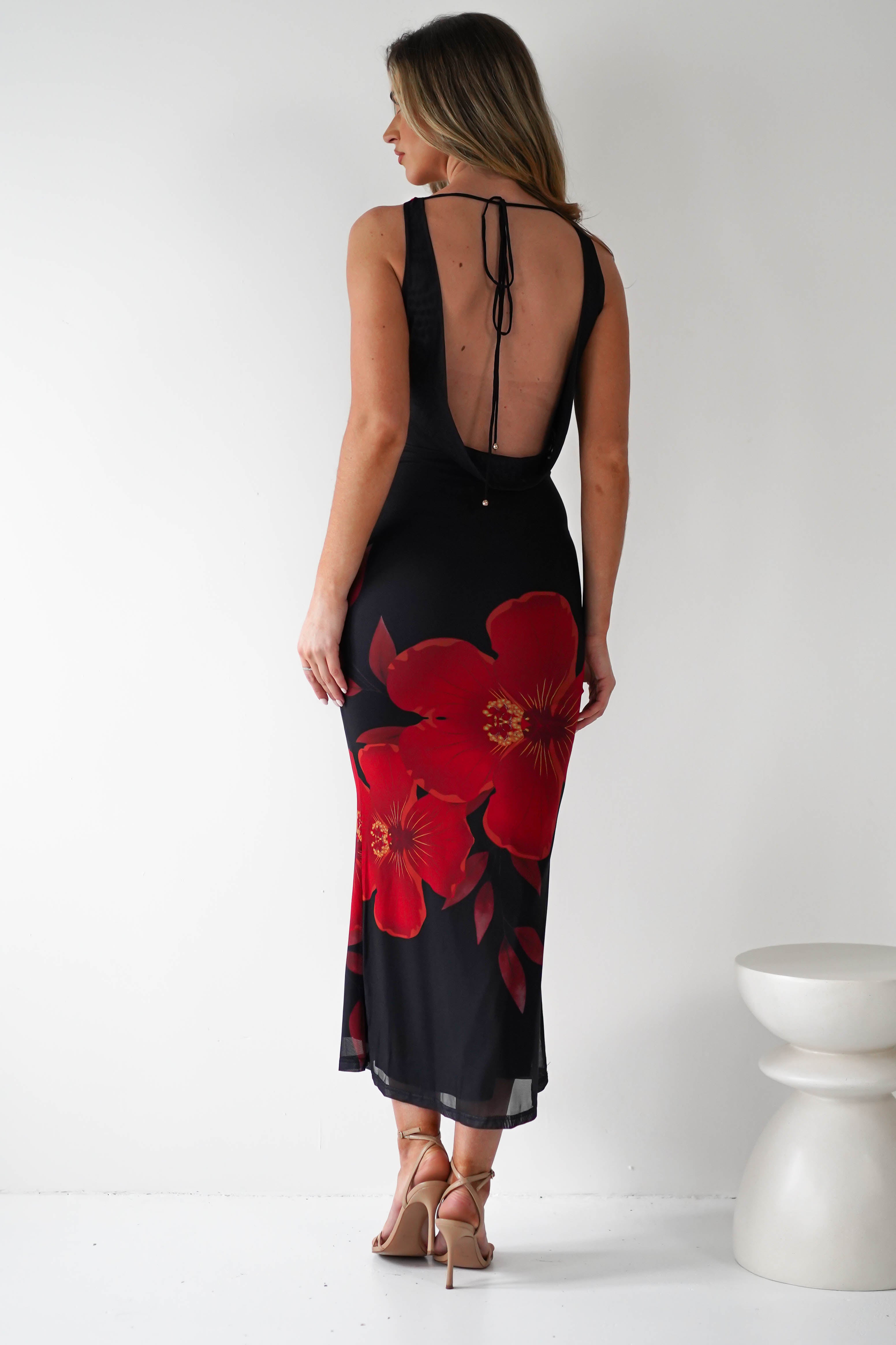 Meadow Mesh Maxi Dress | Black/Red