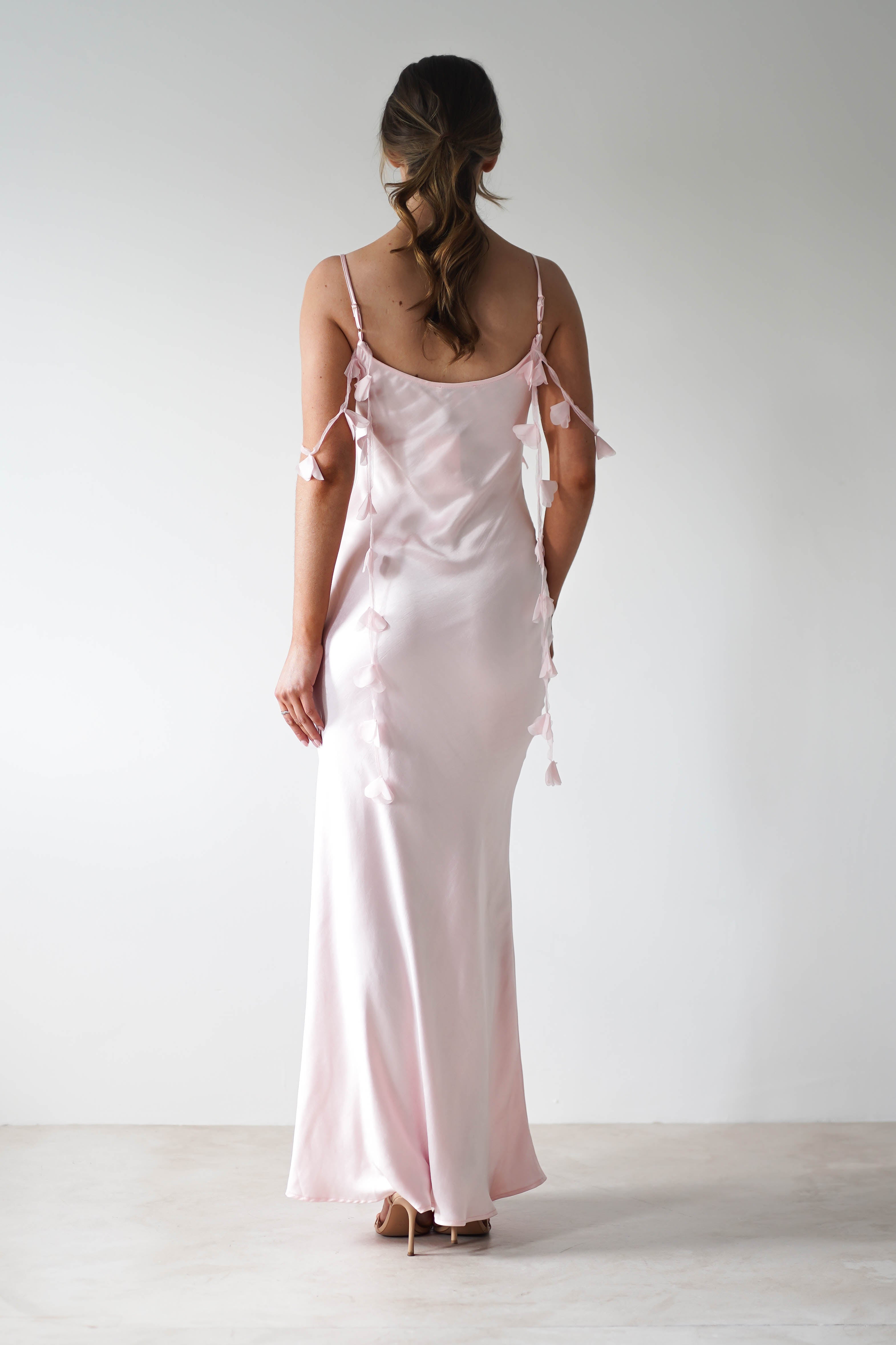 Daisy Cowl Neckline Satin Maxi Dress | Light Pink - Oh Hello Clothing