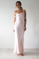 Daisy Cowl Neckline Satin Maxi Dress Light Pink | Wedding Guest Dress | Cowl Neck | Maxi | Oh Hello Clothing