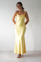 Daisy Cowl Neckline Satin Maxi Dress Yellow | Wedding Guest Dress | Cowl Neck | Maxi | Oh Hello Clothing