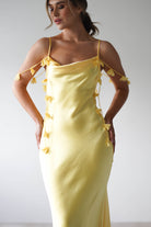 Daisy Cowl Neckline Satin Maxi Dress Yellow | Wedding Guest Dress | Cowl Neck | Maxi | Oh Hello Clothing