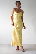 Daisy Cowl Neckline Satin Maxi Dress Yellow | Wedding Guest Dress | Cowl Neck | Maxi | Oh Hello Clothing
