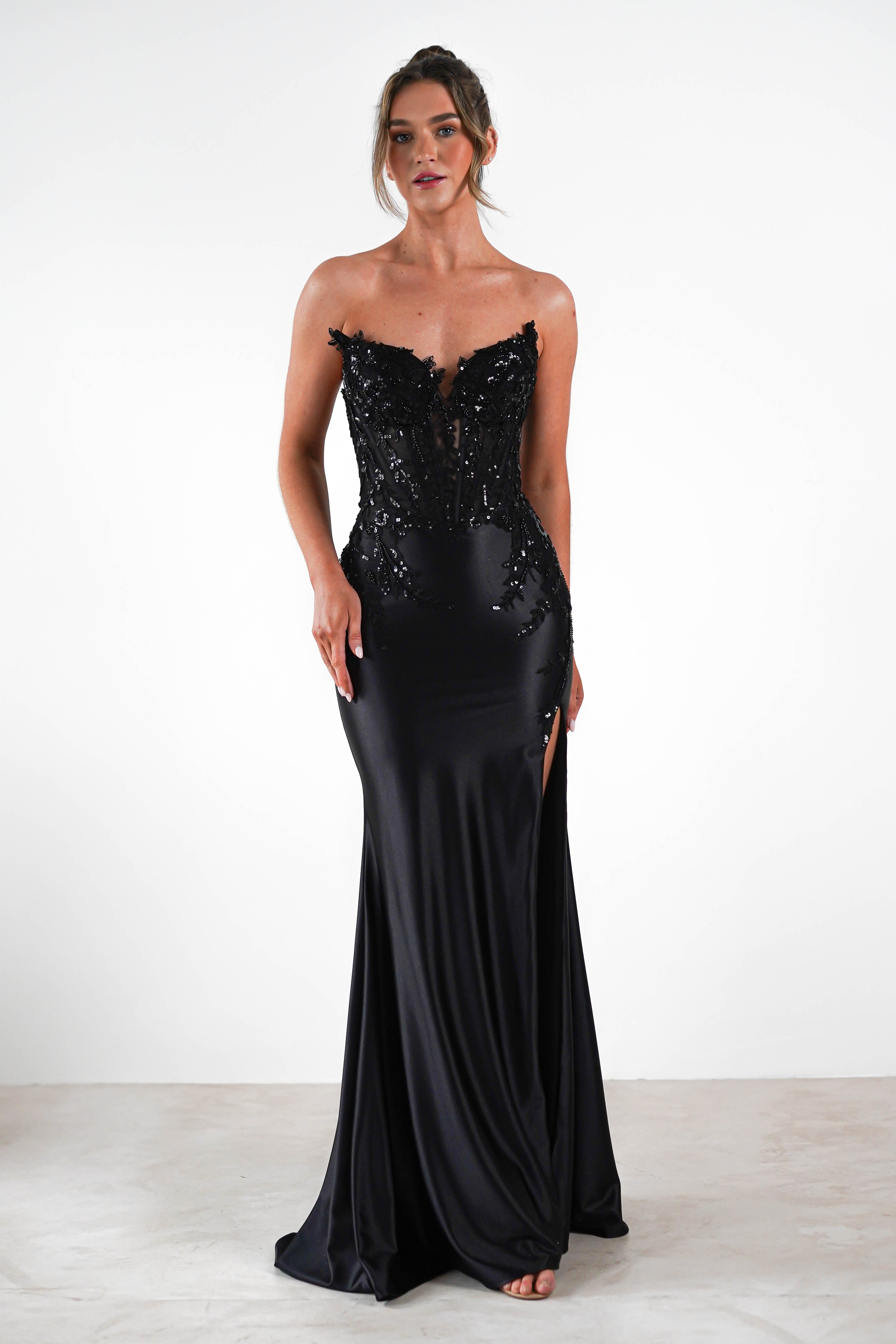 Dallas Luxe Embellished Gown | Black