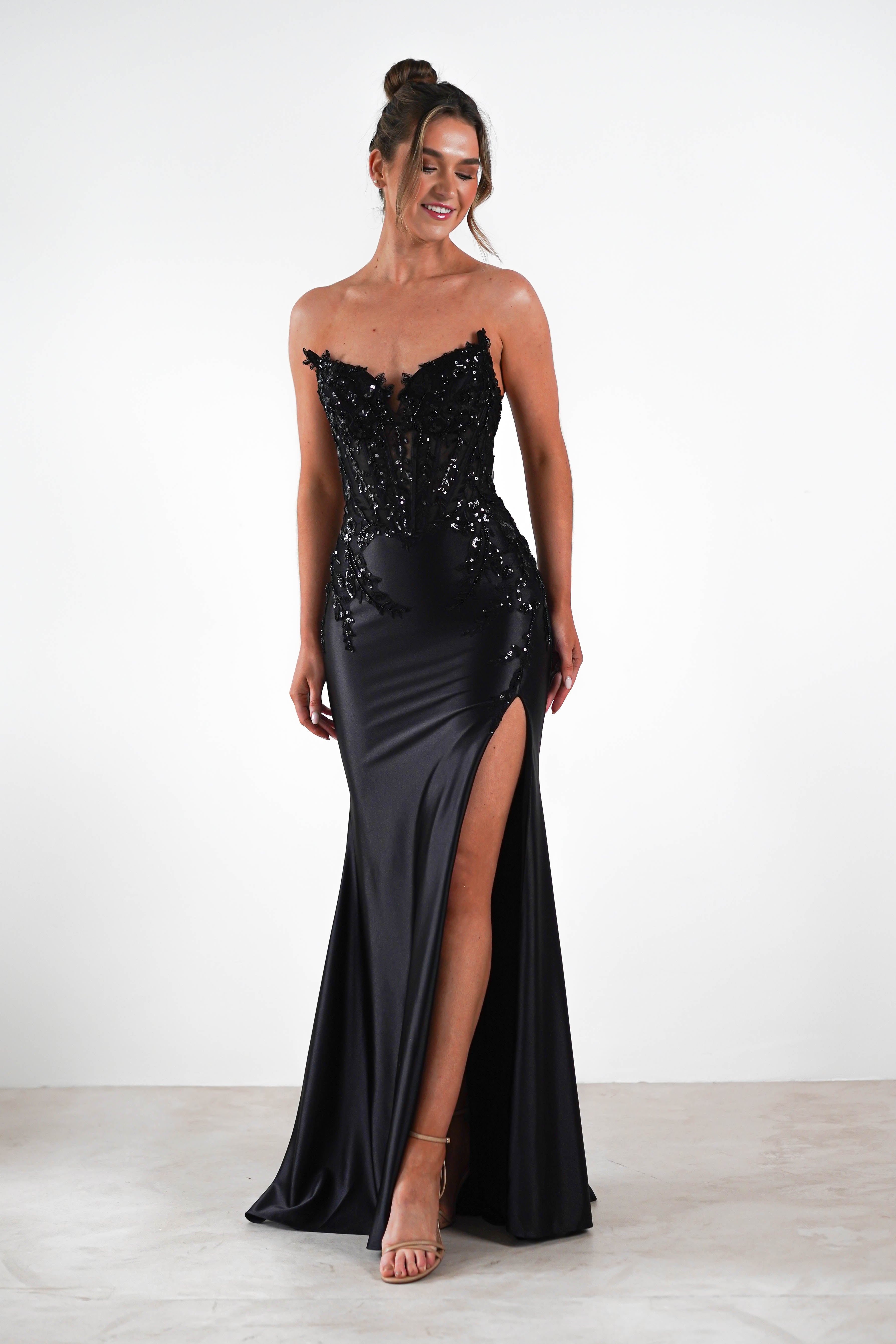 Dallas Luxe Embellished Gown | Black