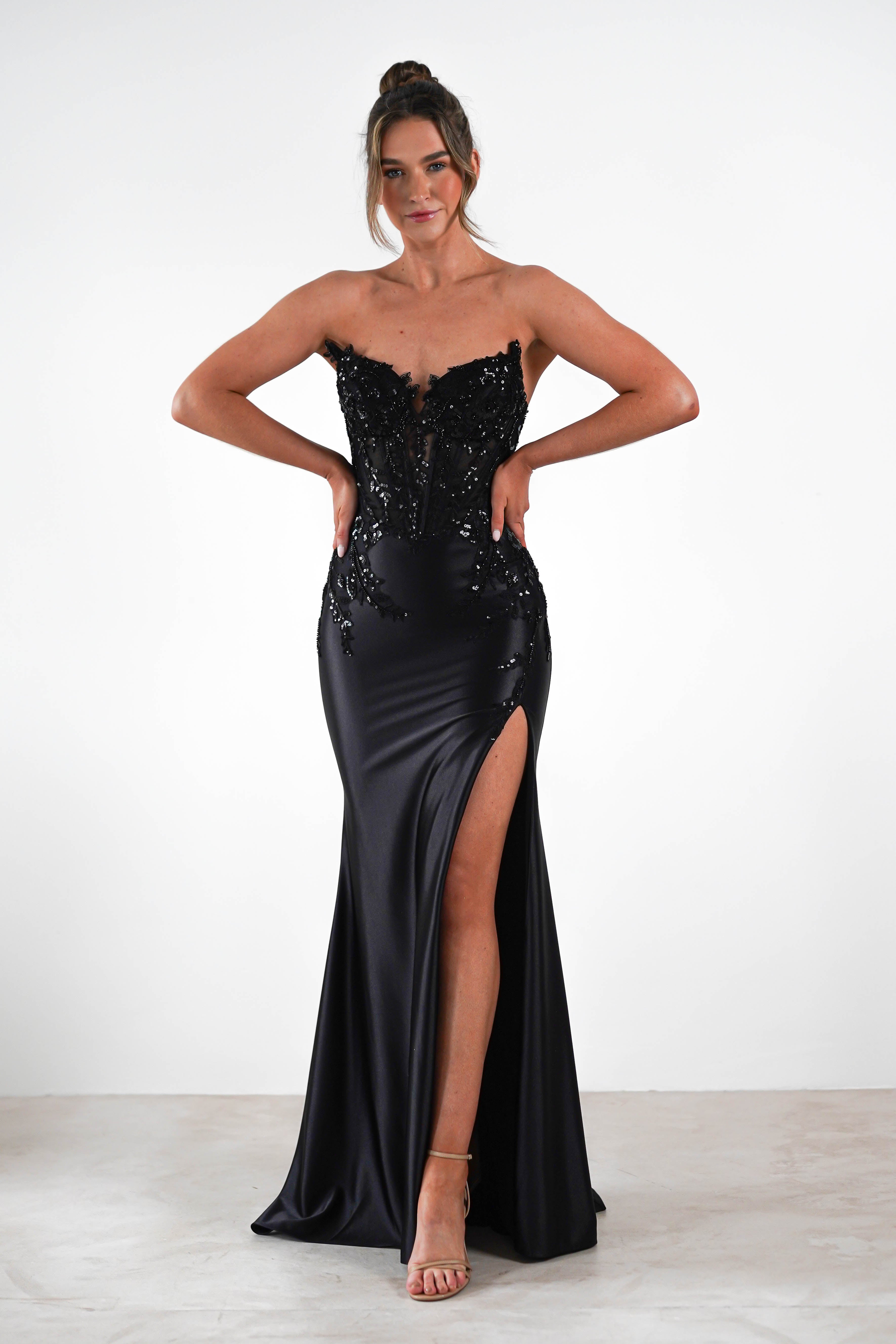 Dallas Luxe Embellished Gown | Black