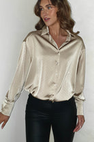 Peta Champagne Diamonte Sparkle Satin Blouse | Oh Hello Clothing