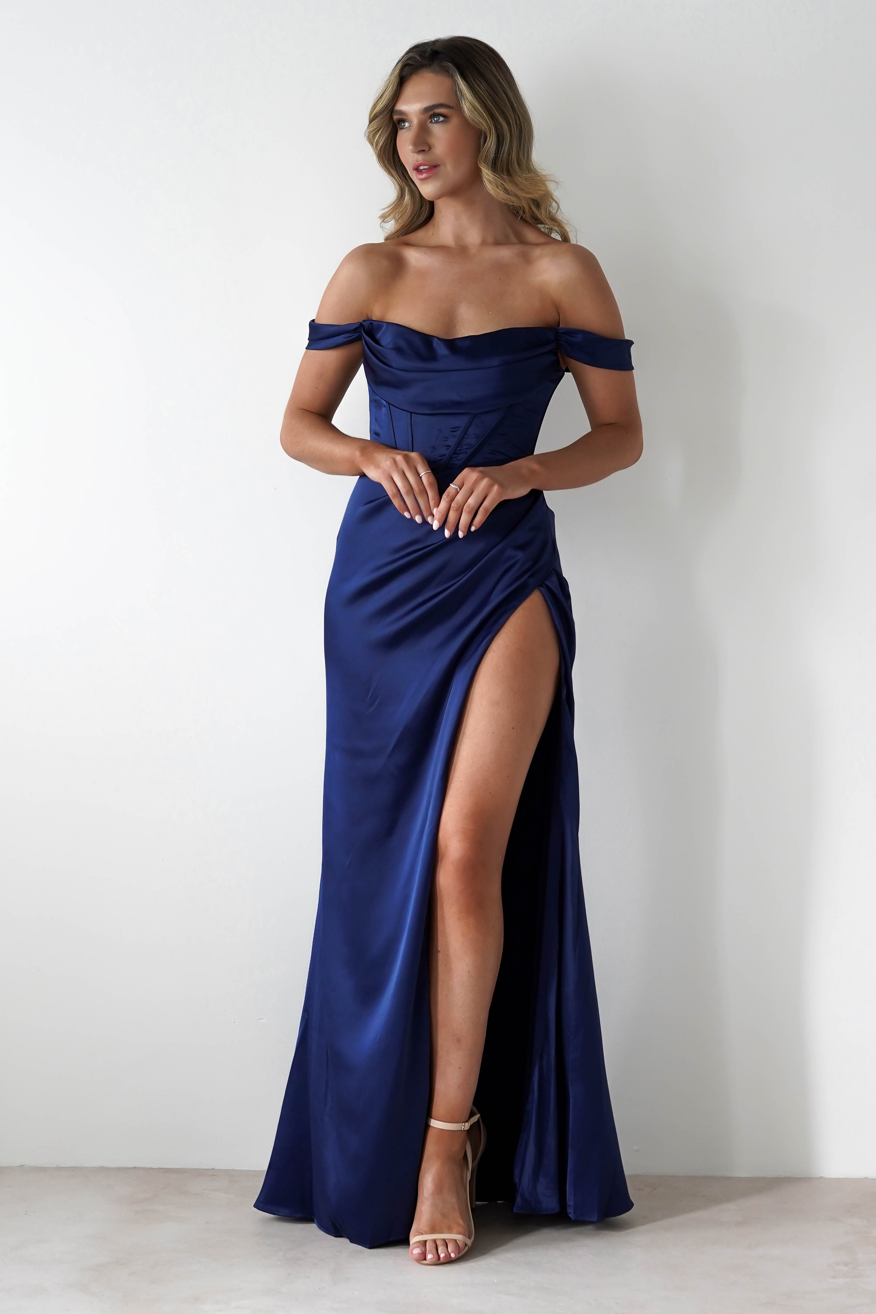 Dionne Soft Coset Maxi Gown | Navy