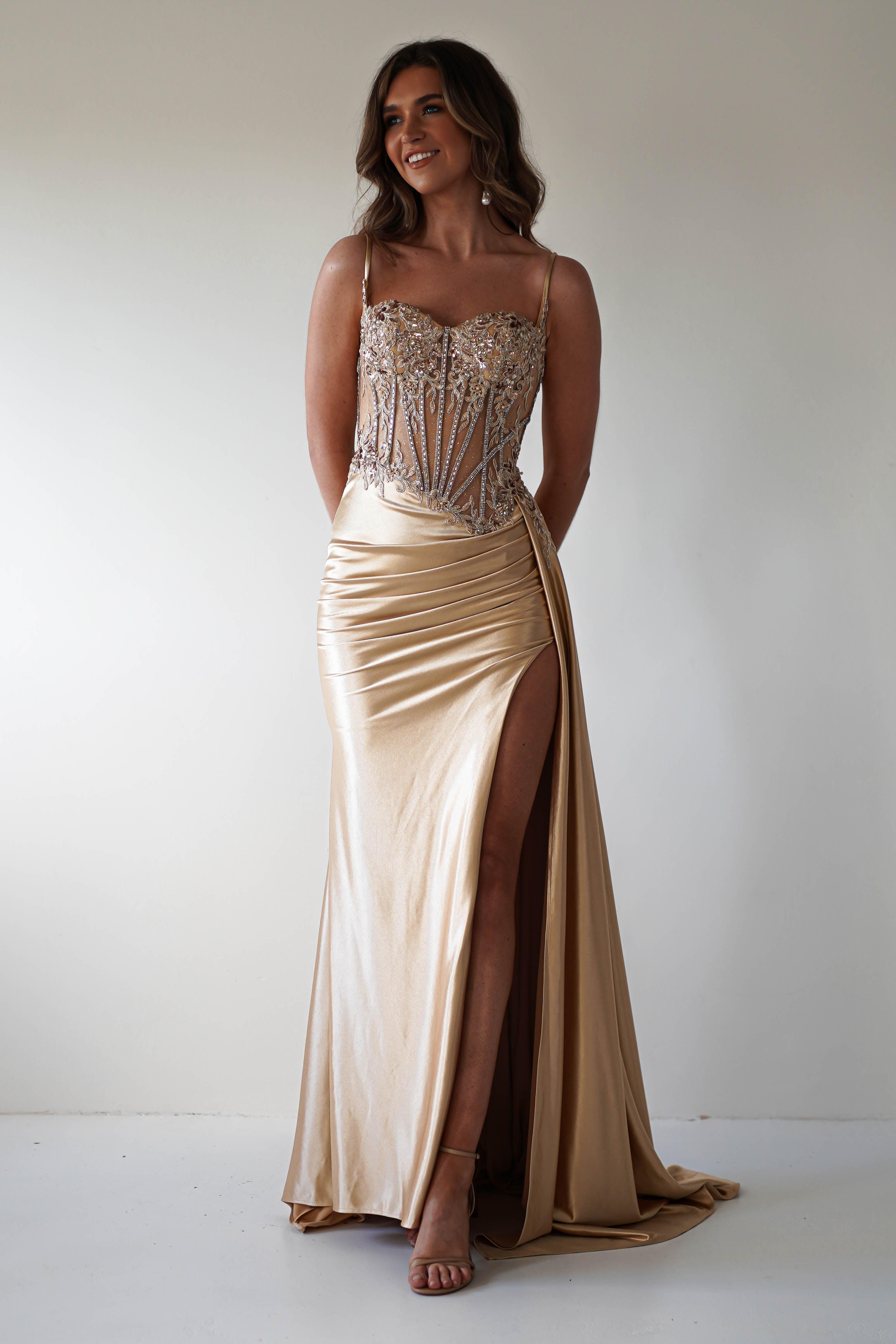 Diva Embellished Corset Gown | Gold