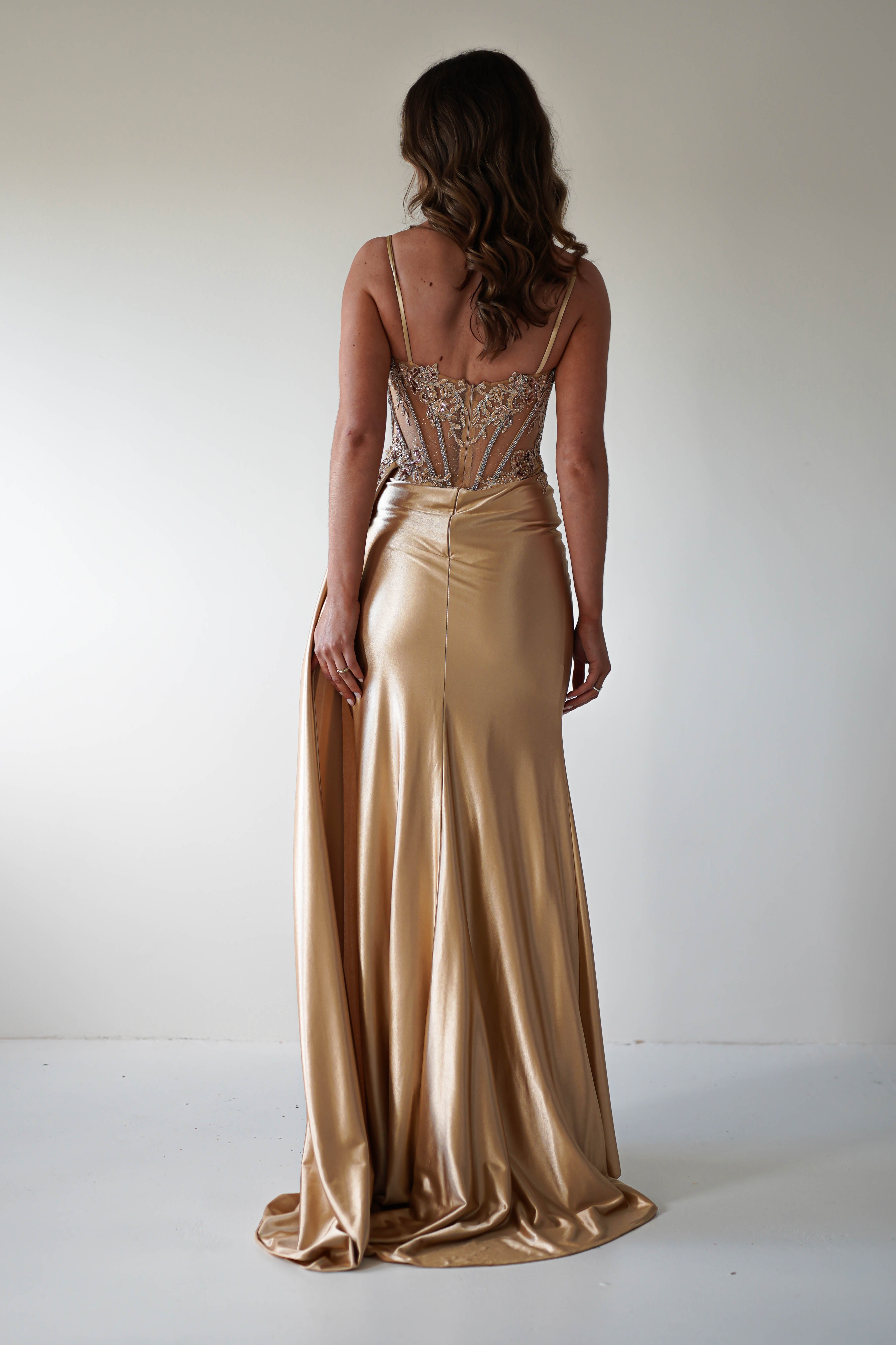 Diva Embellished Corset Gown | Gold