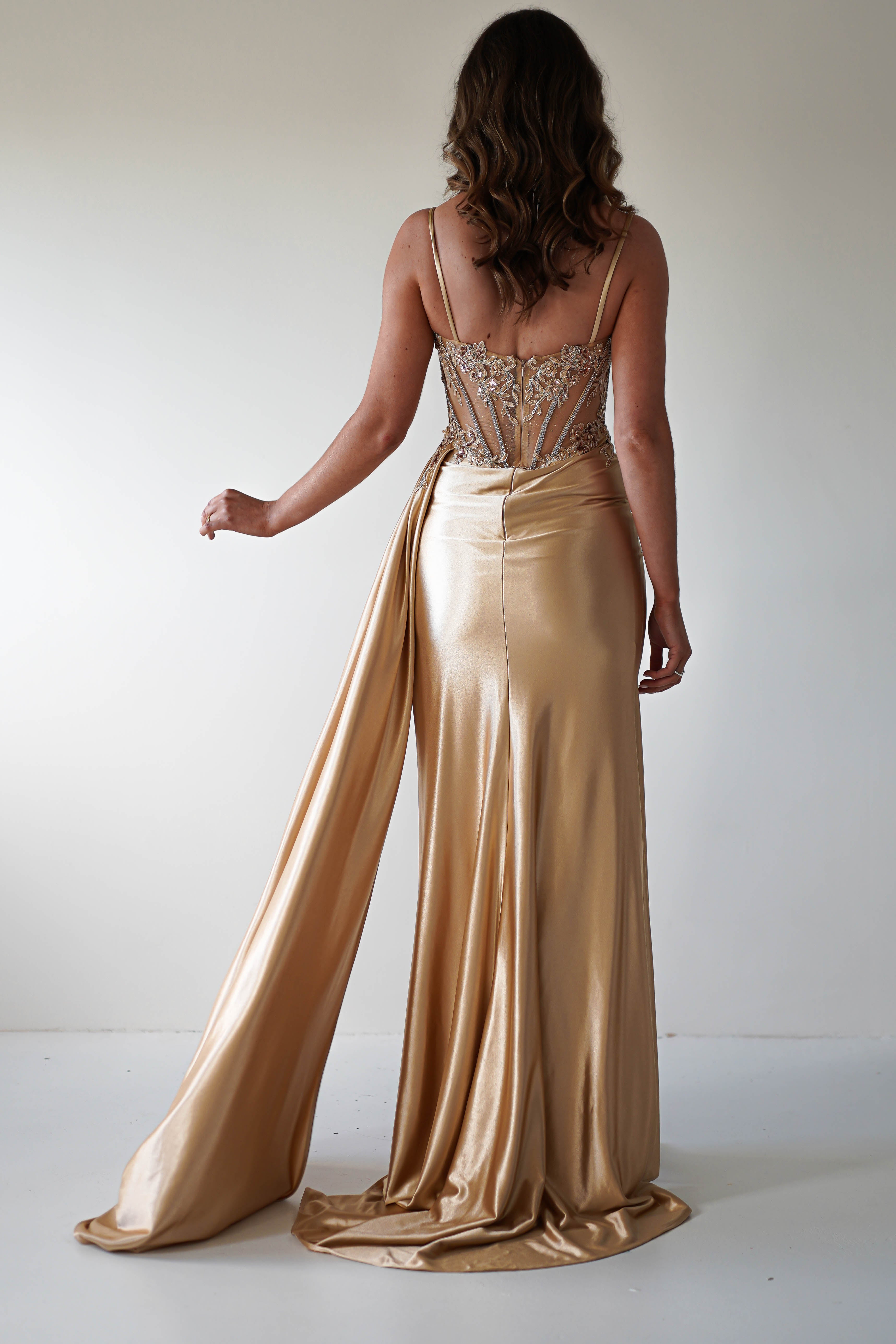 Diva Embellished Corset Gown | Gold