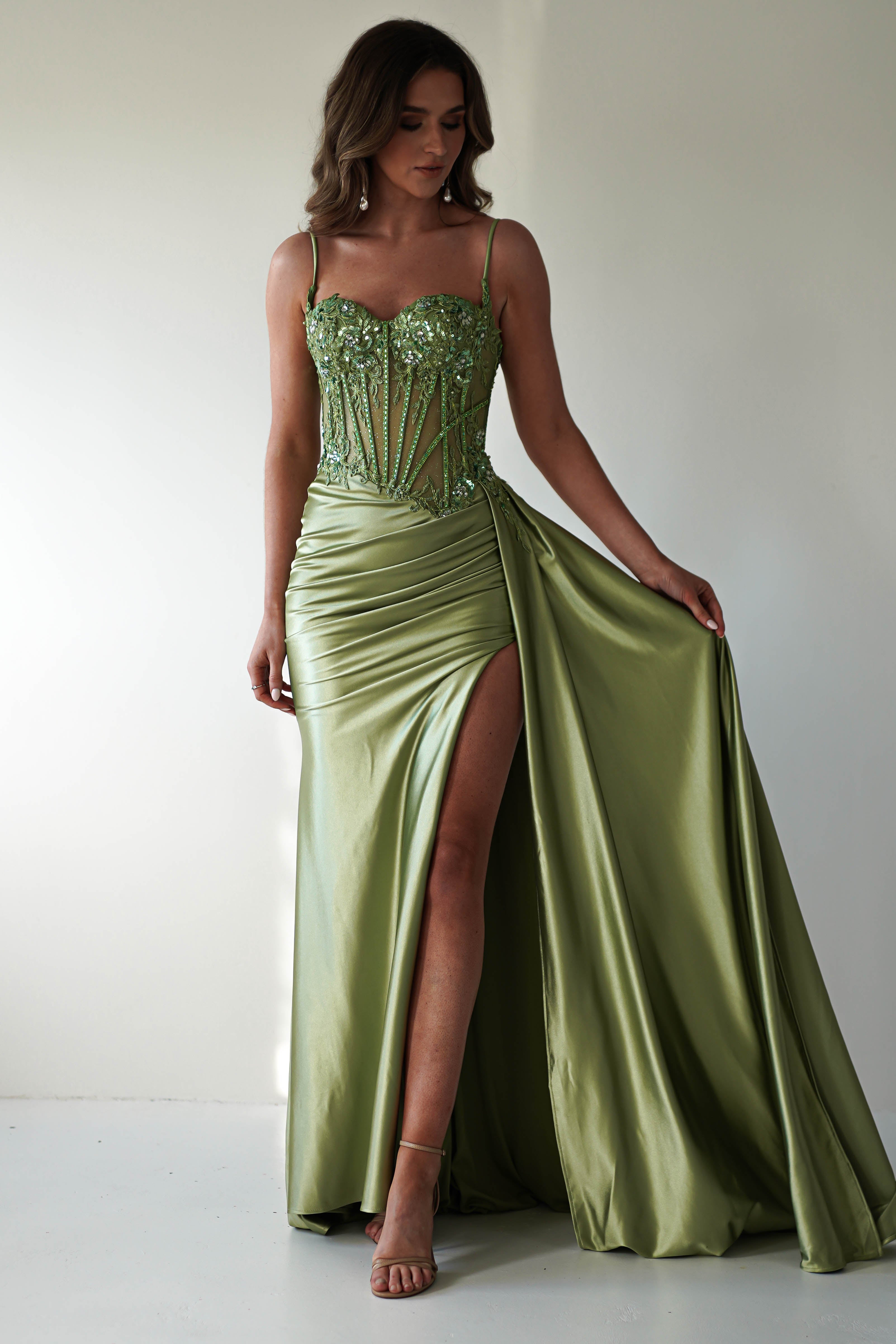 Diva Embellished Corset Gown | Green