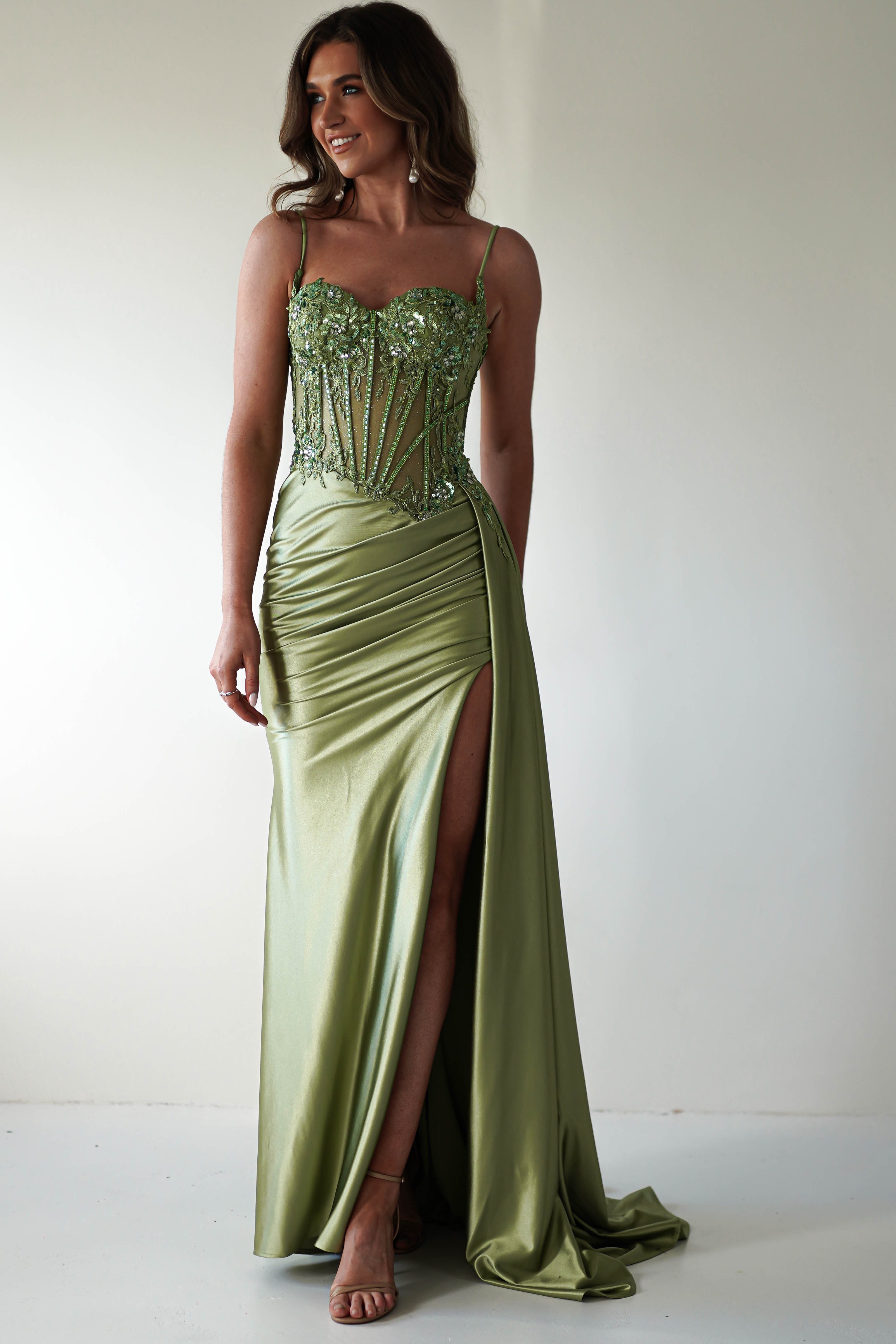 Diva Embellished Corset Gown | Green