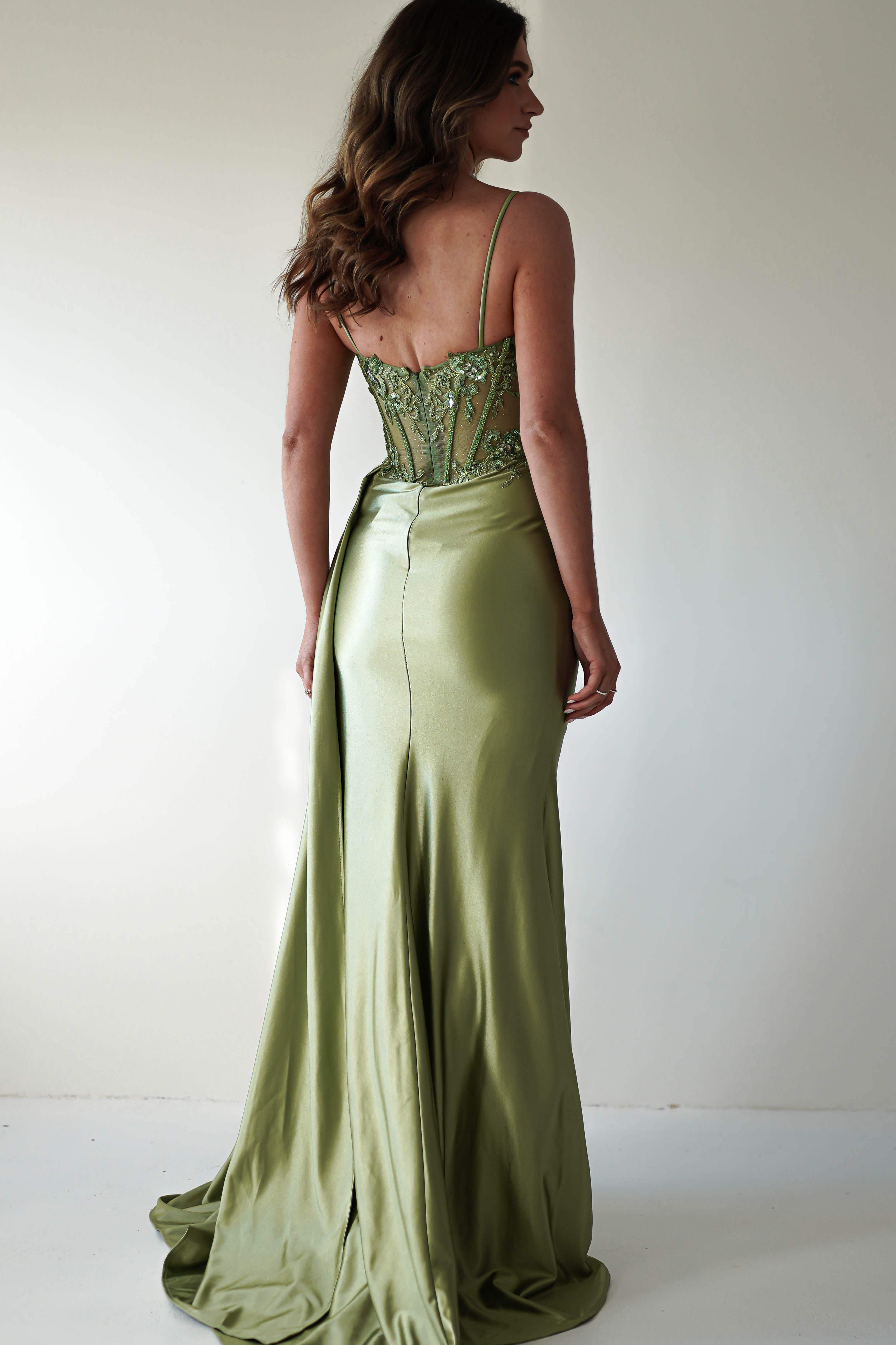 Diva Embellished Corset Gown | Green