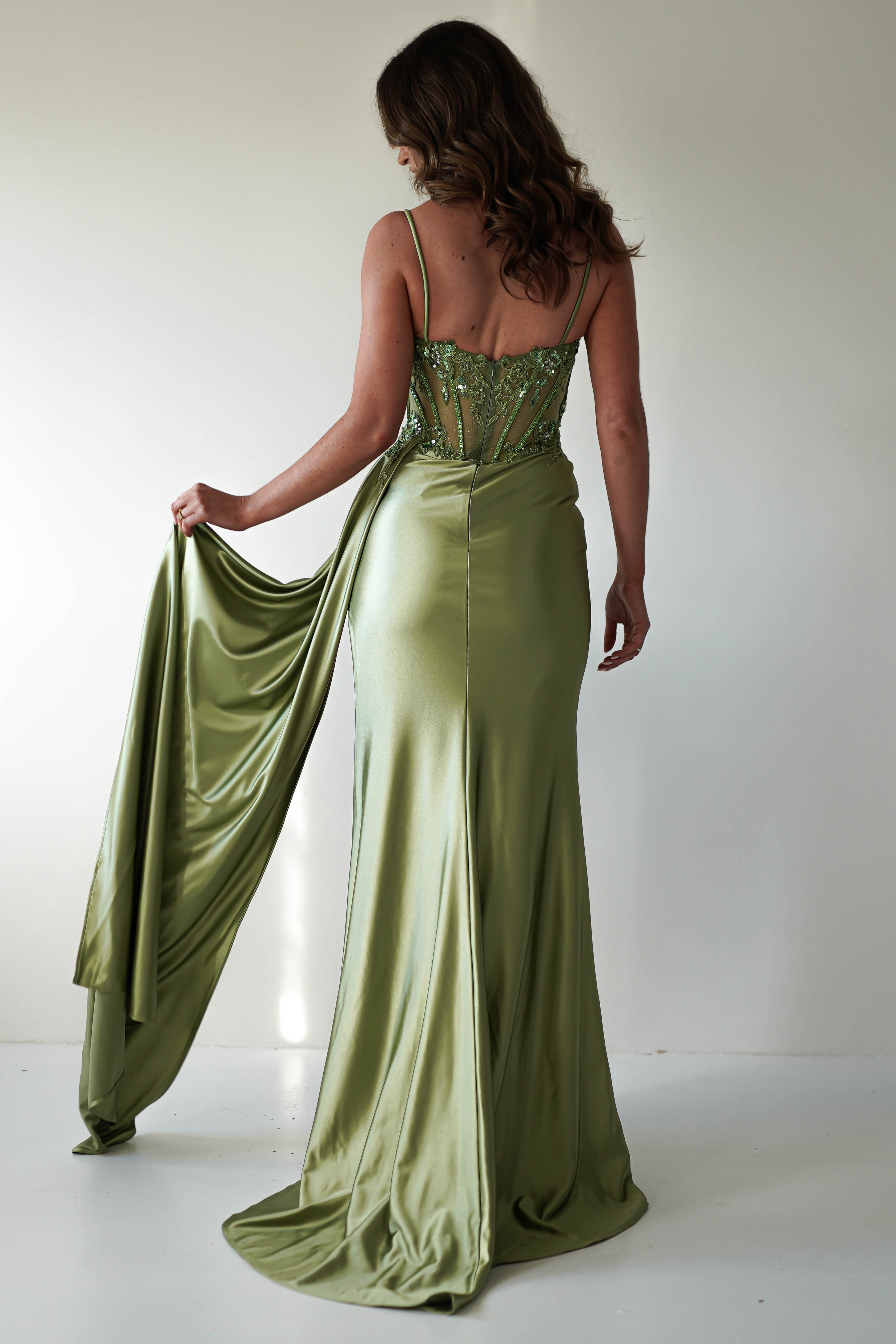 Diva Embellished Corset Gown | Green