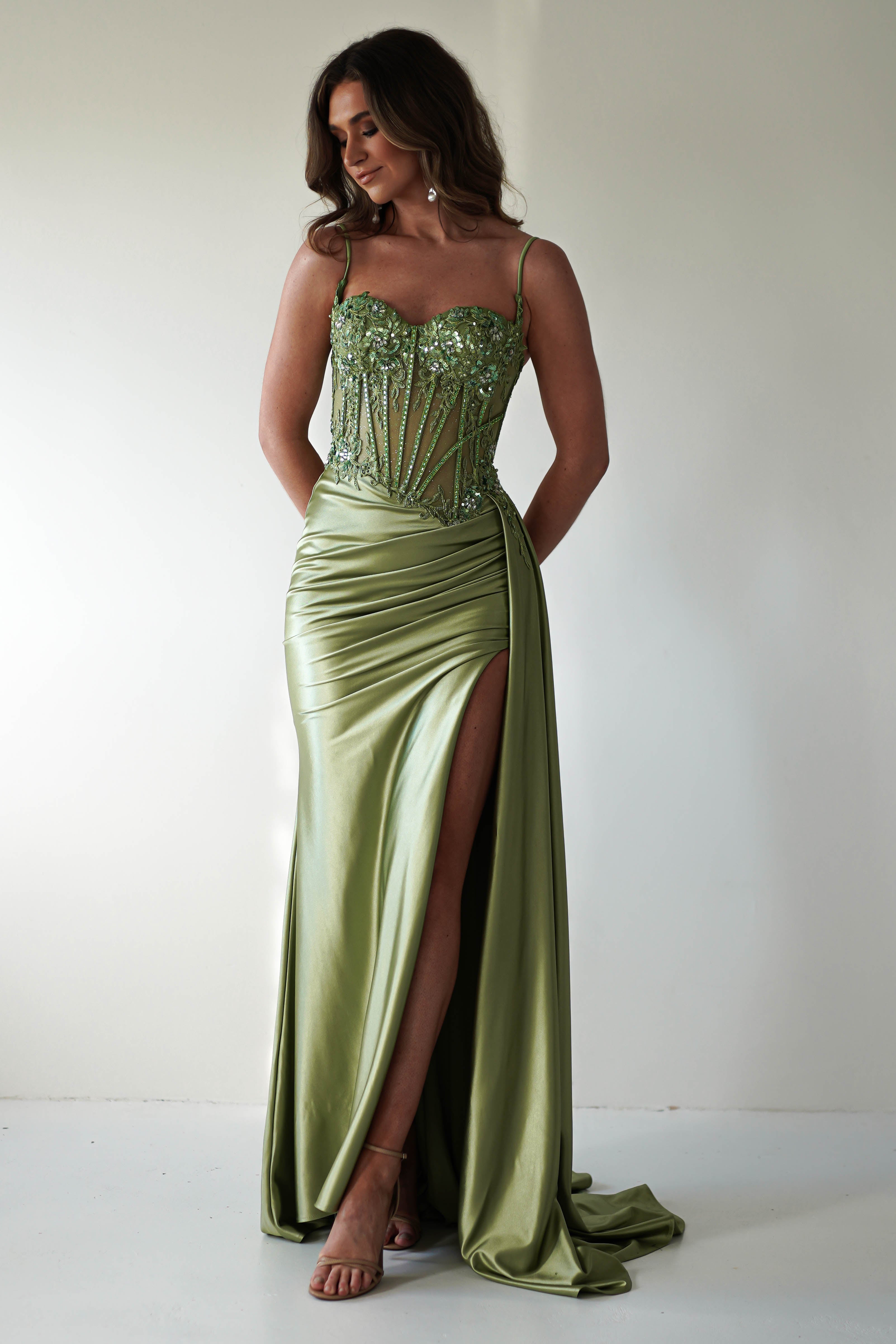 Diva Embellished Corset Gown | Green