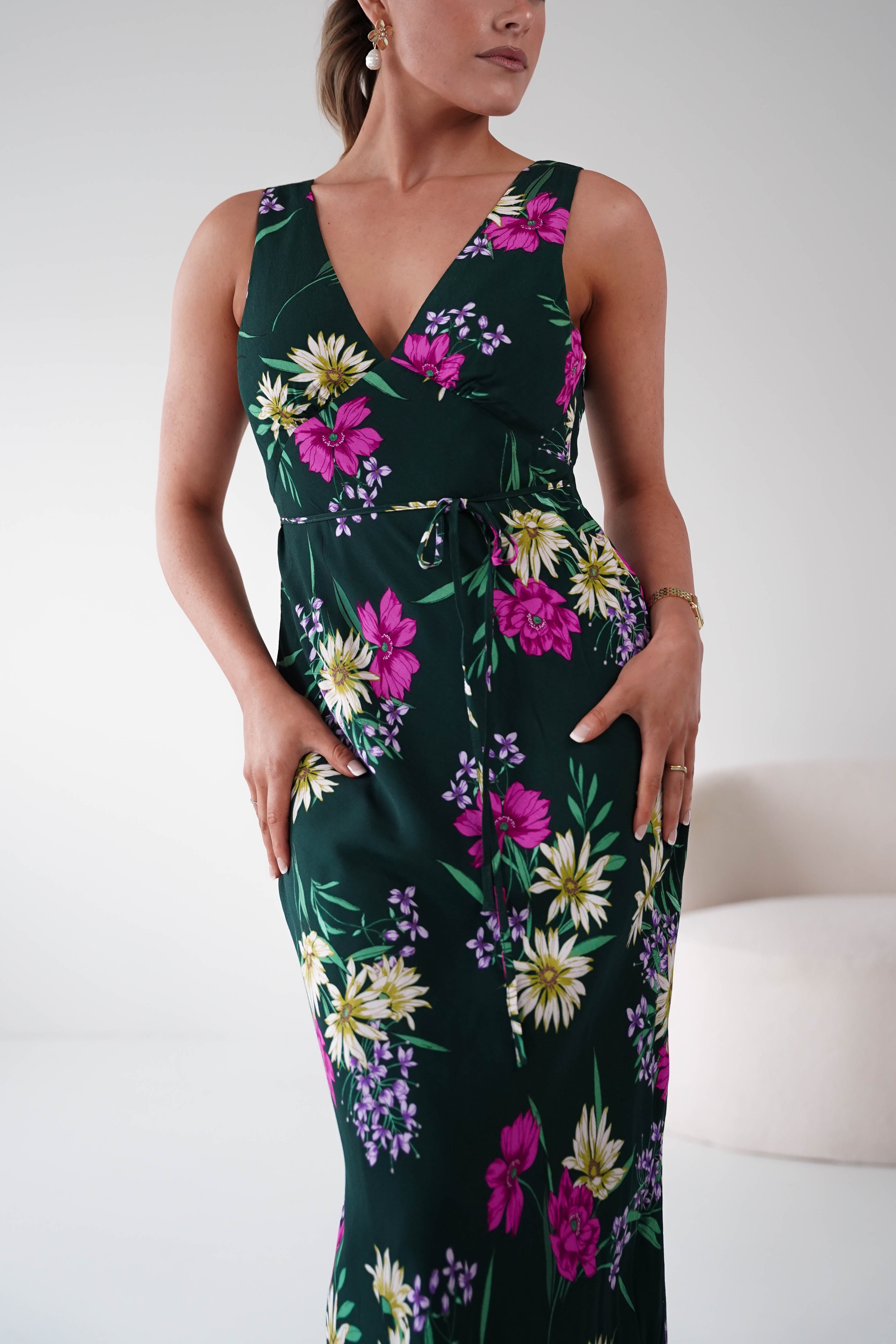 Oh Hello Clothing Women > Clothing > Dresses 1*DONE -DRESSFORUM-FD12140-Floral V-Neck Midi Dress GREEN